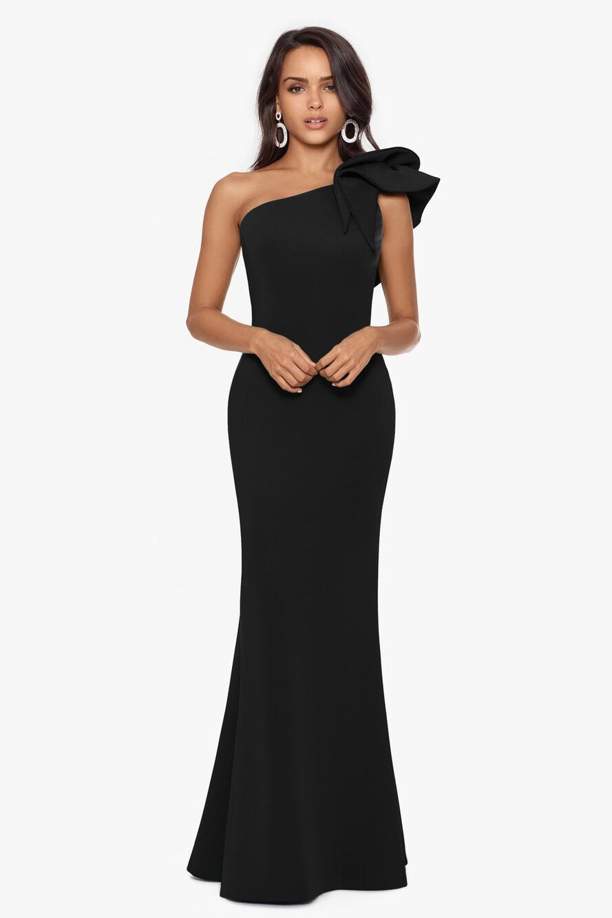 Betsy & Adam "Daisy" Scuba Crepe One Shoulder Dress Black Size 4 NWT